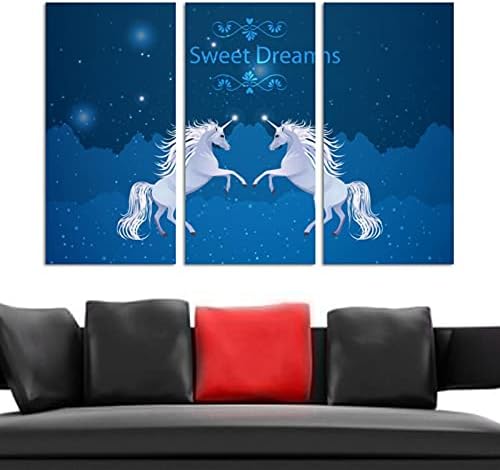 אמנות קיר לסלון, חלומות מתוקים גלקסי גלקסי חד קרן סוס ממוסגר ציור שמן דקורטיבי סט יצירות אמנות מודרניות