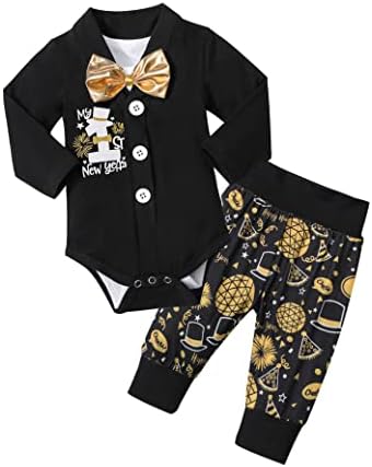 תינוק לתלבושת לתלבושת לשנה חדשה, רומפר שרוול ארוך + שרוול קצר רומפר + דפוס מודפס מכנסיים ארוכים 3 יחידות