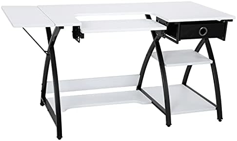 שולחן חיתוך מכונה תפירה שולחן מחשב רב-פונקציונלי עובד עם מחיצת מגירות שחור ולבן