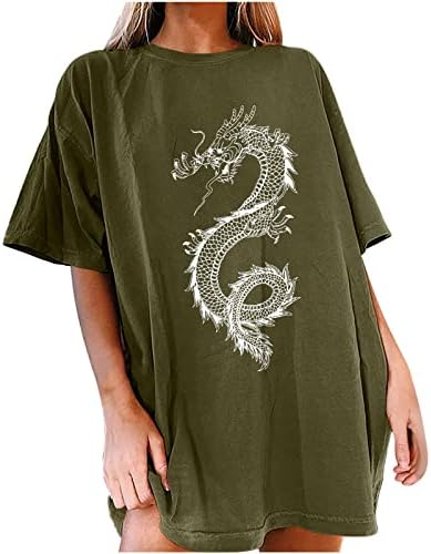 גדול חולצות לנשים בציר דרקון גרפי טיז קצר שרוול מזדמן רופף חולצות נוער ילדה צוות צוואר חולצה