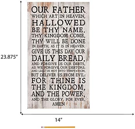 פ. גרהם דאן תפילת האדון של אבינו כביסה לבנה 14 על 24 אינץ ' משטח עץ אורן מלא שלט קיר