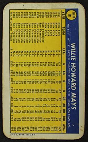 1970 Topps 18 ווילי מייס סן פרנסיסקו ענקים VG/Ex Giants