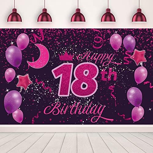 ורוד סגול שמח 18 יום הולדת רקע באנר שמח 18 שנים יום הולדת ספקי צד 18 מסיבת יום הולדת קישוטי עבור בנות