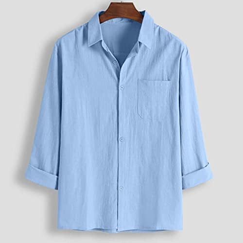 גברים של חולצה חולצות מוצק כותנה פשתן כפתור דש כיס ארוך שרוול בתוספת גודל יומי מזדמן שמלת חולצות