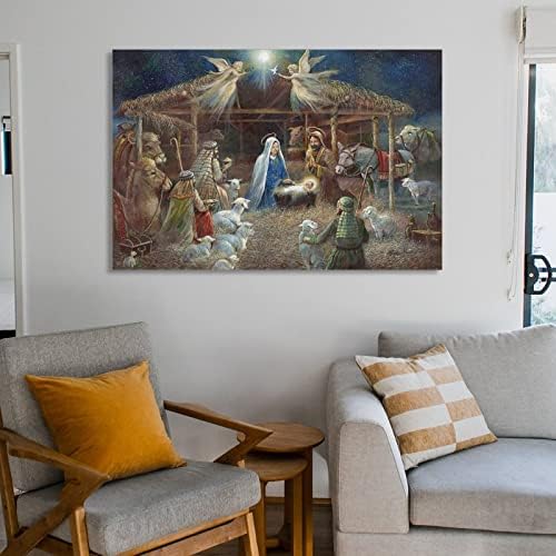 התינוק ישוע באורווה אור העולם עם לידתו של ישו הילודה ציור תמונה אמנות בד הדפס אמנות קיר מודרני כיתה