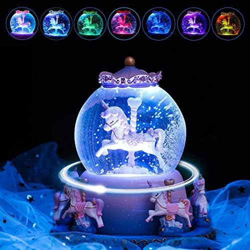 McDkblk קרוסלה קופסת מוסיקה לילה שרף אור עם LED פתיתי שלג זוהר קרוסלה כדורגל כדורגל גלובוס שלג זוג מתנה