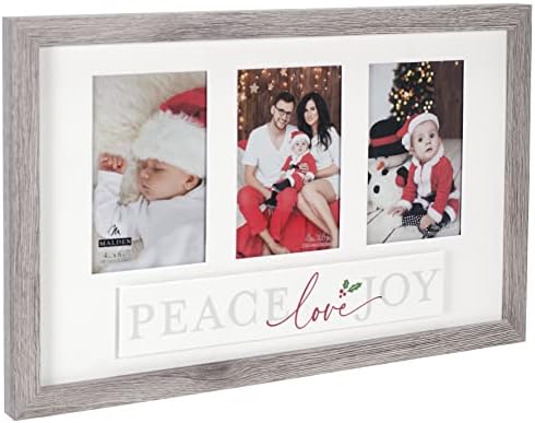 Malden International מעצבים שלום אהבה שמחה 3 פתיחה מסגרת תמונה קיר קולאז 'אפור אפור עם קובץ מצורף
