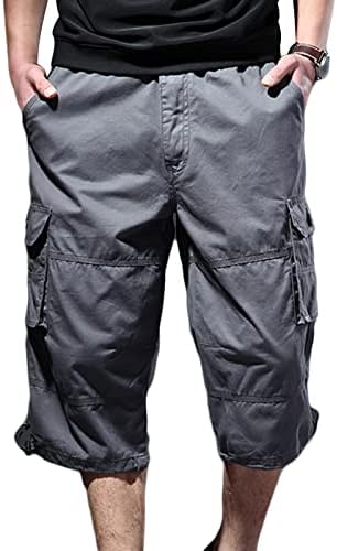 קל משקל קל משקל 3/4 מכנסי מטען ארוכים כותנה מותניים אלסטיים מתחת למכנסיים קצרים בברך מרובי כיסים קפרי