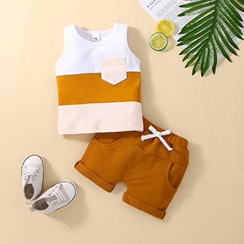 Adobabirl תינוק תינוק תינוק תלבושות קיץ חמודות בלוק צבע חולצת טריקו ללא שרוולים ומכנסיים קצרים מוצקים 2 יחידות