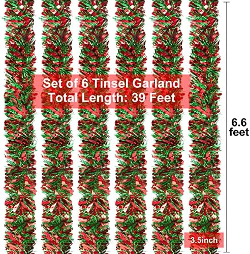 6 חבילות קישוט גרלנד טינסל טינסל, סהכ קישוטי עץ חג המולד של גרלנד 39 רגל לחג לחג השנה החדשה ערב