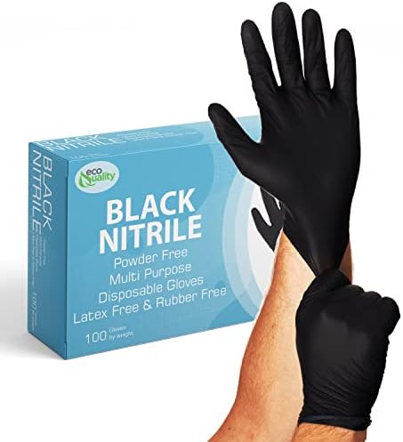 כפפות ניטריל שחורות חד פעמיות חד פעמיות - חובה כבדה, ללא אבקה, ללא לטקס, לא סטריליות, בטוחות
