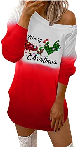 נשים מקרית שיפוע ארוך שמלת חג המולד נדנדה מיני רופף הדפסת טוניקת שמלת נשים חידוש דפוסים שמלות סתיו