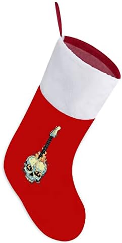 גיטרת גולגולת גרבי חג המולד אדום קטיפה עם קישוטי קנדי ​​לבן קישוטי חג המולד ואביזר מסיבות משפחתיות