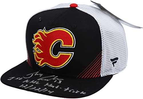 ג'וני גאודריו קלגרי להבות חתימה מכסה סנאפבק שחור עם טריק כובע NHL הראשון 12/22/14 - 14 של מהדורה מוגבלת