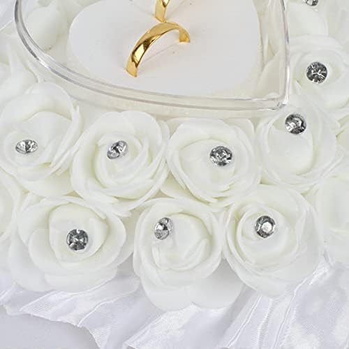 חתונה תכשיטי מקרה, חתונה טבעת כרית, ריינסטון פרח לב צורת טבעת תיבת כלה טבעת מחזיק כרית ורדים טבעת מחזיק