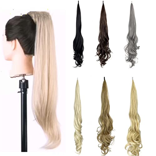 תוספות שיער קוקו סינטטי גל טבעי בלונדיני ארוך לעטוף גמיש סביב נשים שימוש יומיומי חתיכות שיער מזויפות