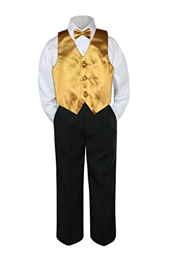 4PC פעוטות רשמיות פעוטות בני נוער בנים אפוד זהב עניבת פרפר מכנסיים שחורים S-14