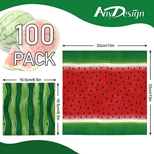 AndyDesign 100 pcs מפיות נייר אבטיח חופשת קיץ ניירות ארוחות צהריים חד פעמיות