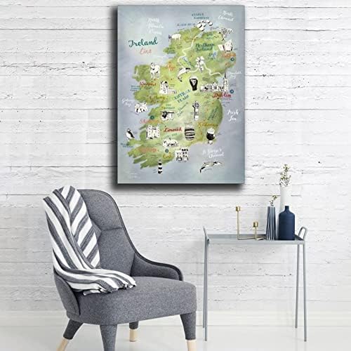 מפה גדולה של הדפס אירלנד, פוסטר אירלנד, אמנות גדולה של אירלנד, תפאורה של יום פטריק הקדוש, מפה