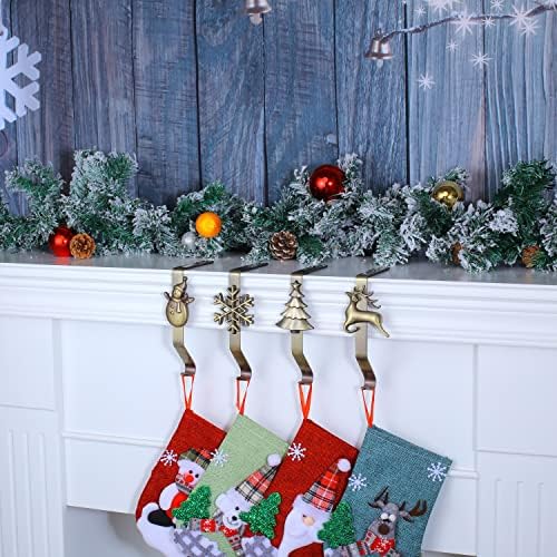 מחזיק גרב לסט מנטל של 4, קולבי גרב לחג המולד לעיצוב מנטל ווים גרביים לאח מעטפת ווים גרבי חג המולד אייל עץ שלג