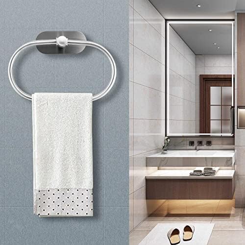 Jiozermi 1 PCS טבעת מגבת נירוסטה, דבק עצמי מכסף מחזיק מגבות מעגלי מגבת אמבטיה מגבת קיר קיר קיר לשירותי אמבטיה