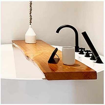 מגש פנגפי אמבטיה קאדי, מעבה 5 סמ דף שולחן אמבטיה עץ מלא מים עמיד למים, מדף שולחן אמבטיה, מחזיק אמבטיה מתלה