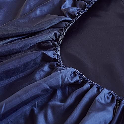 SLNFXC מגניב סיבים מצוידים עם פס אלסטי יחיד תאום קינג קינג סייז צבע כחול סדין מגניב וסדינים מיטה