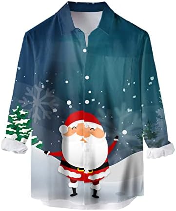 Dsodan חג מולד שמח גברים שרוול ארוך כפתור למטה חולצות, חג המולד סנטה קלאוס מודפס חולצות באולינג חולצות