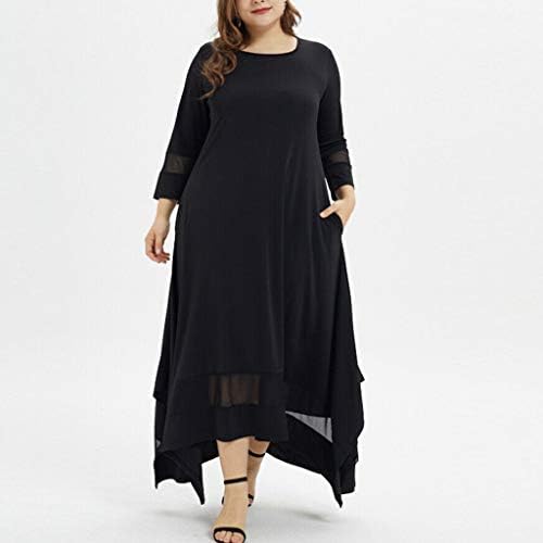 מסיבת שחור נשים שלושה גודל בתוספת צוואר שמלת רובע מוסלמי שרוול מוצק אופנה גדול ארוך בתוספת שמלות