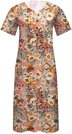שמלת שרוול קצרה של נוקמופו כפתור מזדמן צבע מוצק מודפס שמלת שרוול קצרה קטנה