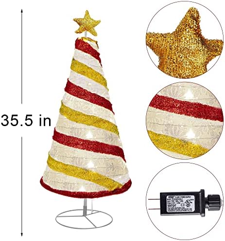 בית לולו 35 אינץ 'קישוט עץ חג המולד מתקפל, 48 בד מואר לפני LED עץ חג מולד עם טופר כוכב, תוסף מתקפל קפוץ חרוט