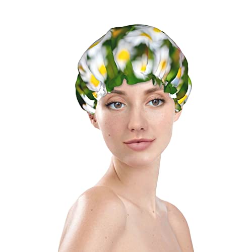 חינניות פרחי פרחים כובע מקלחת מודפס, שכבות כפולות כובע אמבטיה לנשים כובעי מקלחת אמבטיה אטומים