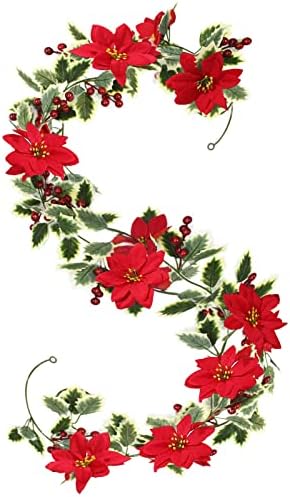 2 PCS חג המולד גרלנד גרם מלאכותי גפן 78.7 אינץ 'פרחים אדומים פירות גרלנד קישוטי עץ חג המולד מקורה