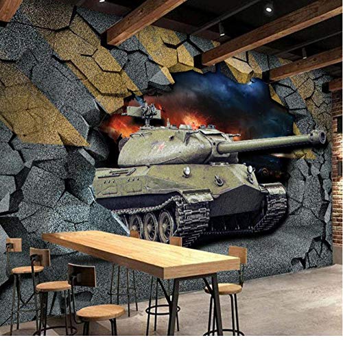 Fifikoj קיר אמנות קיר טפט טפט הדפס נוסטלגי רטרו טנק קיר שבור מסעדה 3d רקע רקע קיר טפטים לקירות 3