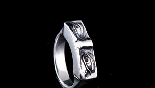 טבעת עיניים של דייוויד, תכשיטים של עיני כסף, טבעת עם עין, 925 תכשיטי בוהו כסף, טבעת פנים בעבודת יד, טבעת כסף עם