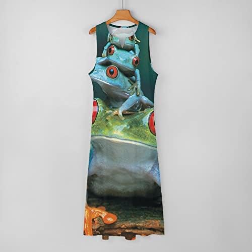 אדום-עיניים עץ צפרדע נשים של קרסול-אורך שמלת סלים מתאים שרוולים מקסי שמלות לקיץ מזדמן
