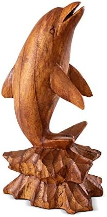 אוסף G6 מעץ מעץ מגולף דולפין פיסול פסל עץ דקורטיבי עיצוב בית מבטא פסלון בעבודת יד בעבודת יד חוף הטרופי