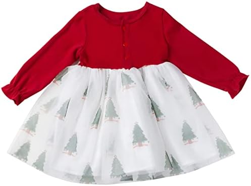 תלבושת לחג המולד לתינוקות חג המולד אדום שרוול ארוך שמלת טוטו תינוקת תינוק חג המולד חצאית תחרה