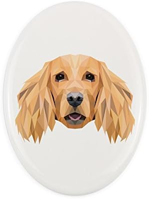 אנגלית קוקר ספנייל, מצבה קרמיקה לוח עם תמונה של כלב, גיאומטרי