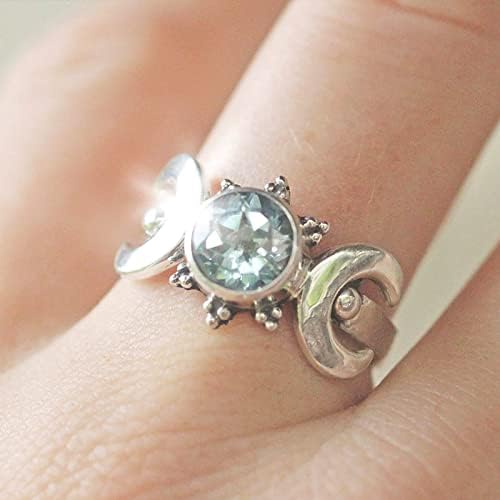 2023 מעודן בציר עגול יהלומי זירקון ירח טבעת לנשים אירוסין טבעת תכשיטי מתנות שתי ידיים טבעת