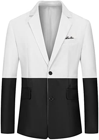 חליפת בלוק צבע מסוגננת לגברים בלייזר קל משקל קז'ון 2 כפתורים מעיל טלאים מעיל ספורט עסקים טוקסידו