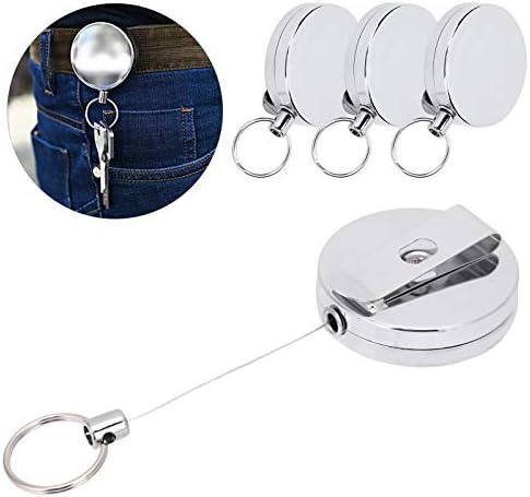 טבעת מפתח חבל נשלפת, 3 יח' סט מחזיק מפתחות נשלף, תפס חגורה נגד גניבה, מחזיקי מפתחות חוטי מתכת בעלי