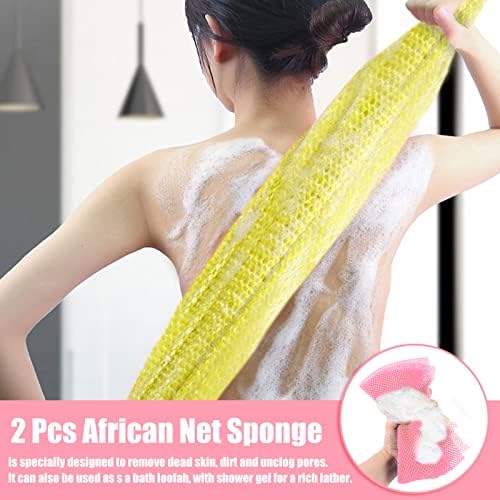 2 יחידות רשת פילינג אפריקאית, רשת אפריקאית ספוג אמבט ספוג גוף נקי מטלית כביסה אחורית עור חלק יותר לשימוש