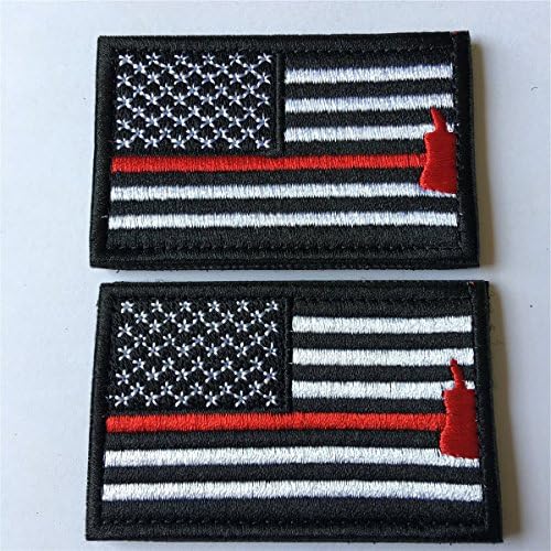צרור 2 חתיכות טלאי דגל אמריקאי קו אדום דק ארהב כבאי חירום חירום