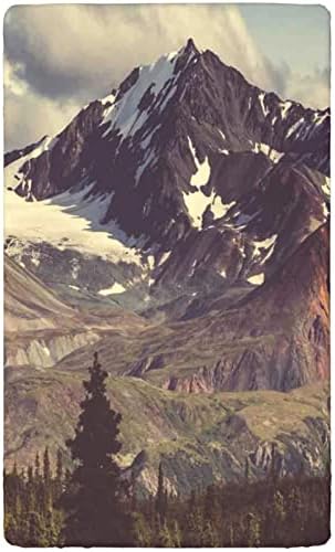 נוף טבעי הרים גיליון עריסה מצויד, סדין עריסה סטנדרטי מזרן סדין אולטרה-רך-תינוקות לבנים, 28 x52, ירוק שחור לבן