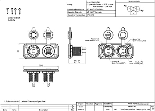 JTRON 1-SUCKET CIRATTE CHALITY מתאם כוח DC OUTLET SPLITTER 2.1A שקע חריץ USB כפול אטום למים לסירת רכב קרוואנים