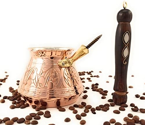 סחר דרך המשי - סדרת ACI - סיר קפה ערבי יווני טורקי, סיר קפה יווני טורקי עם ידית עץ/מכונת קפה כיריים, ג'אזב, סזבה,