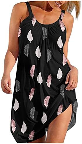 נשים קיץ שמלות מקרית שרוולים עניבה לצבוע מודפס מיני טנק שמלה בוהמי חוף שמלה קיצית קצר חולצה שמלה