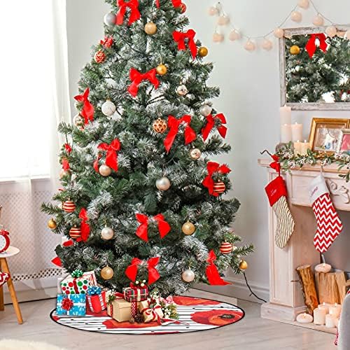 פרגים אדומים פסים מחצלת עץ חג המולד לבן מחצלת עץ אטום למים שטיח מחצלת מגש מתחת לאביזר עץ חג המולד לקישוט חג המולד