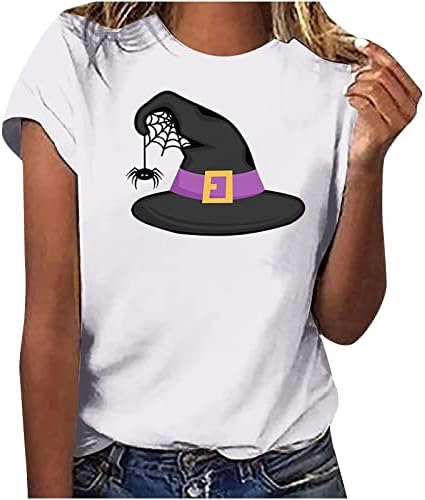 חולצת טי גרפית מצחיקה לנשים שרוול קצר טוניקה טוניקה טוניקה מכשפה מפלגת הדפסה צמרות רופפות חולצה לבנה